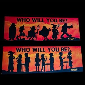 Spirit Halloween Who Will You Be Store Display Signs Lot of 2 Silhouette Décor